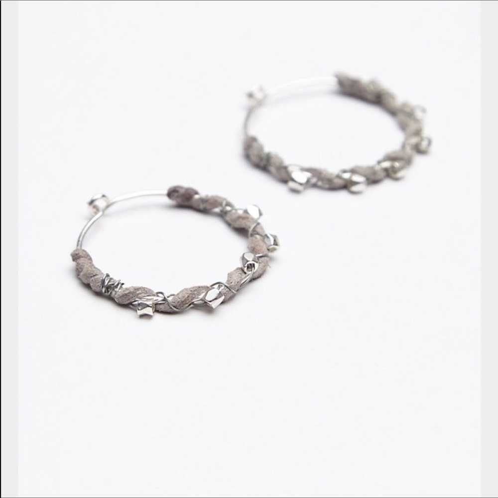 Free People Suede Wrapped Silver Hoops